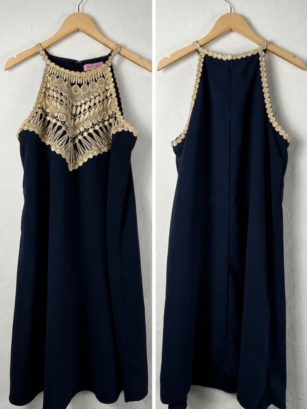 NWOT Lilly Pulitzer Navy Midi Dress with Gold Crochet Yoke 2